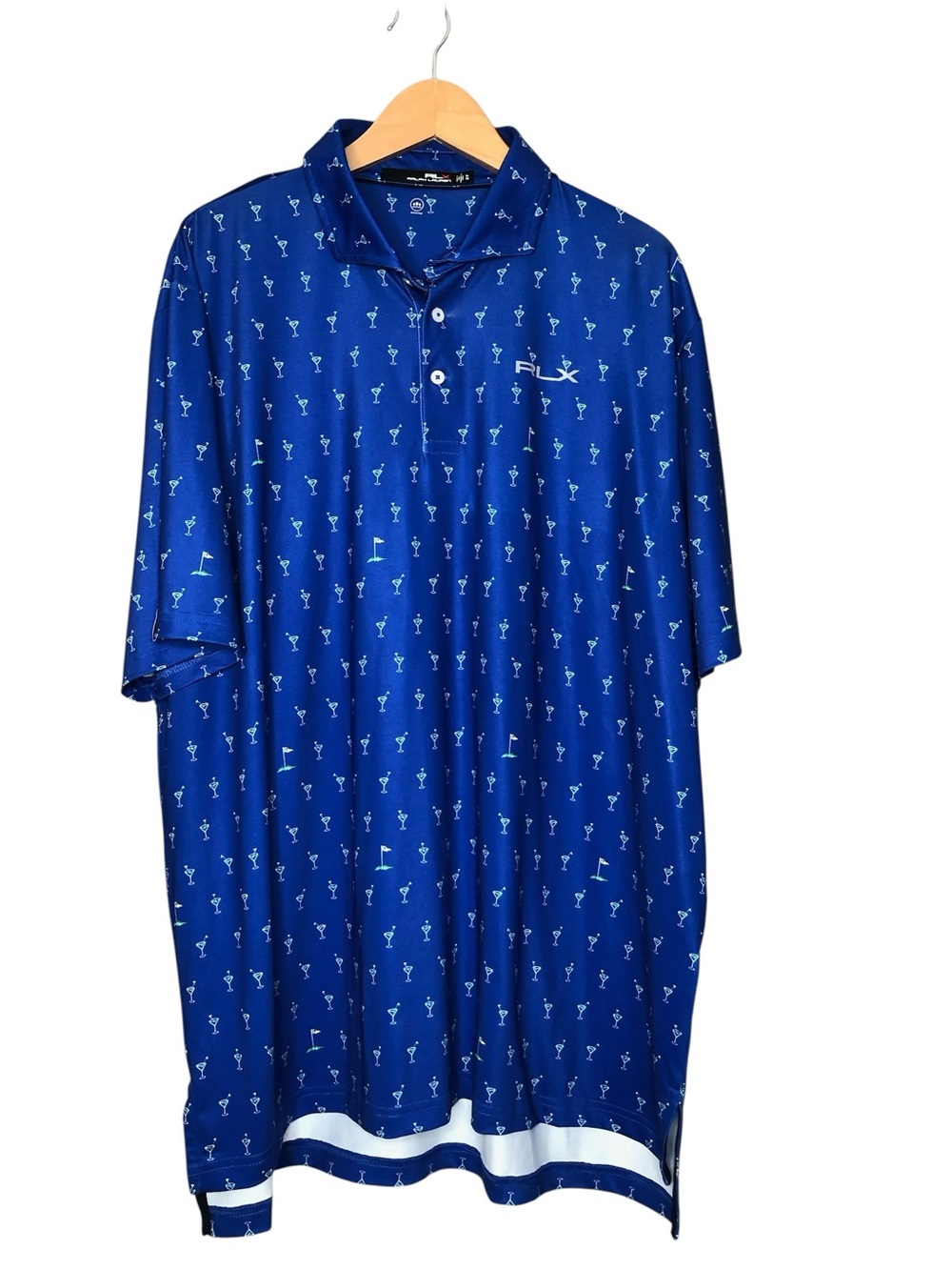 RLX Ralph Lauren Golf Polo Blue White Cocktail 19th Hole Performance Men's XL